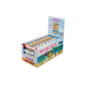 Miami Sun lip balm display box.